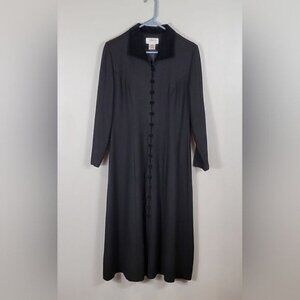 Vintage Talbots 100% Wool Trench Coat Size S Black Button Velvet Collar Lined